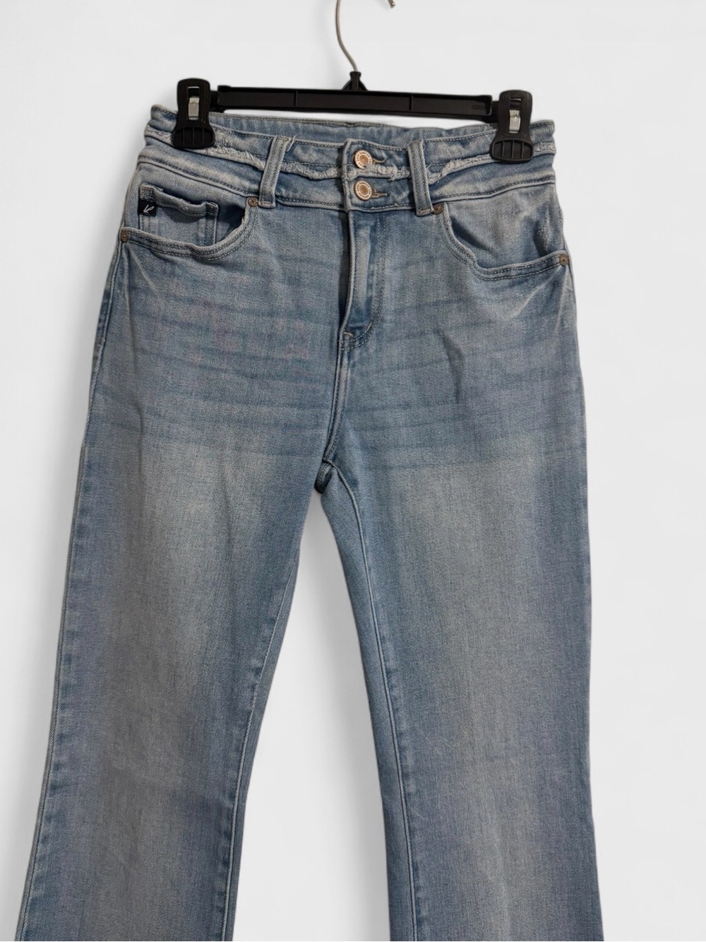 KanCan Faded Light Blue Flare Jeans with Frayed Hem - Picture 2 of 7